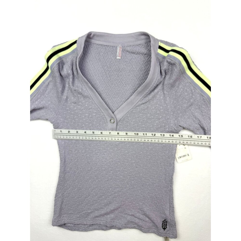 Free People Lavender V-Neck Long Sleeve Top with Neon Stripe Detail - Picture 4 of 6
